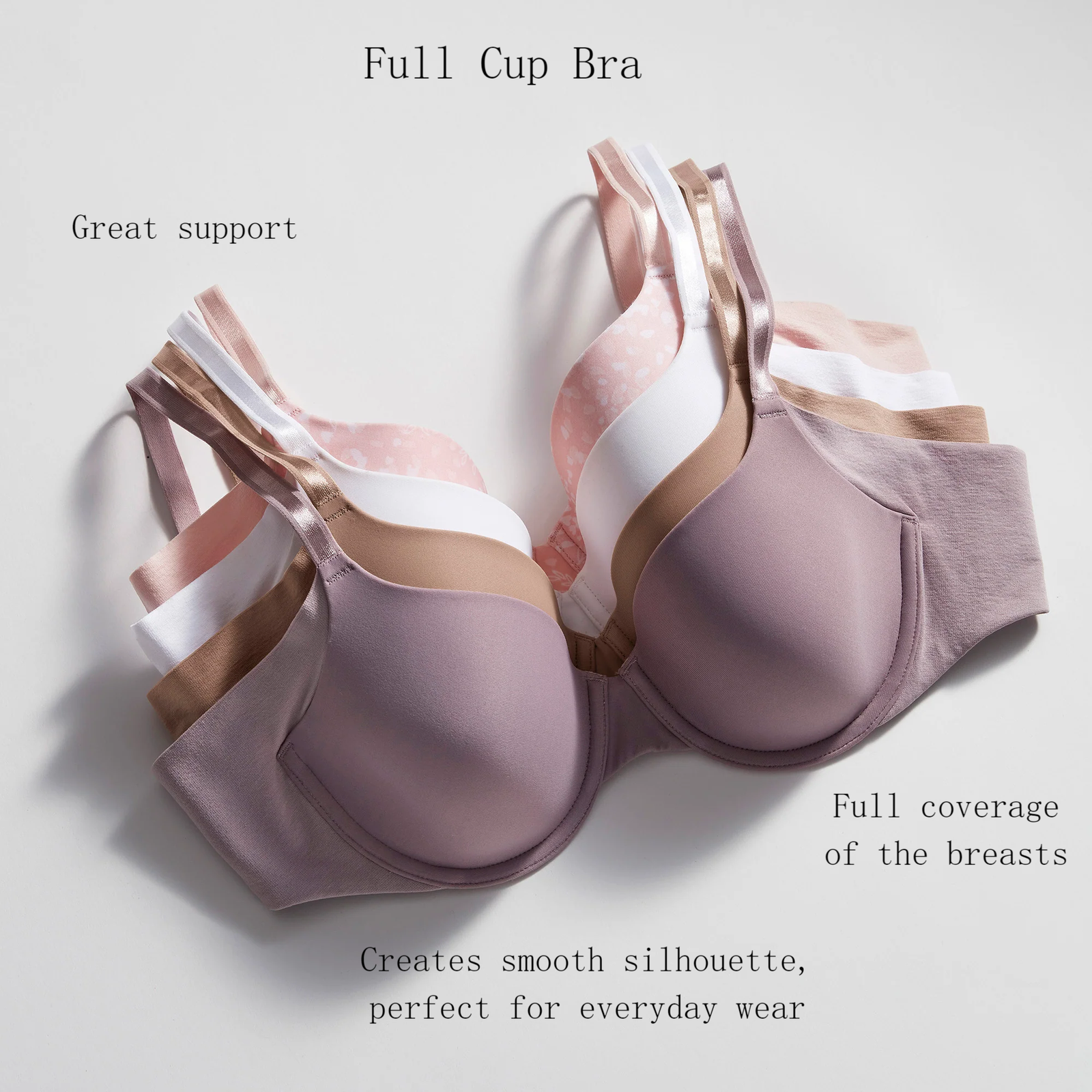 Design Priorities for Full Cup Bras alt with keywords: A technical drawing showing the key construction features of a supportive full cup bra