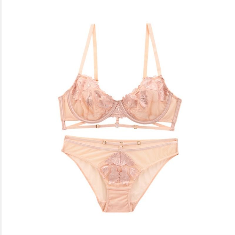 3D Floral Embroidered Underwire Bra & Panty Set