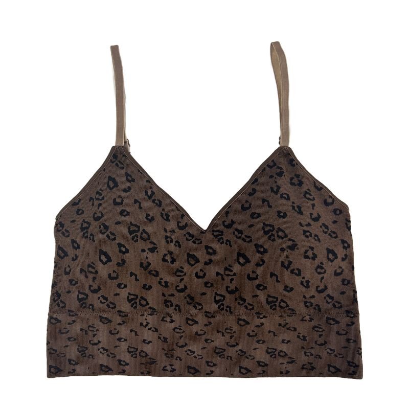 Leopard-print seamless knit bra