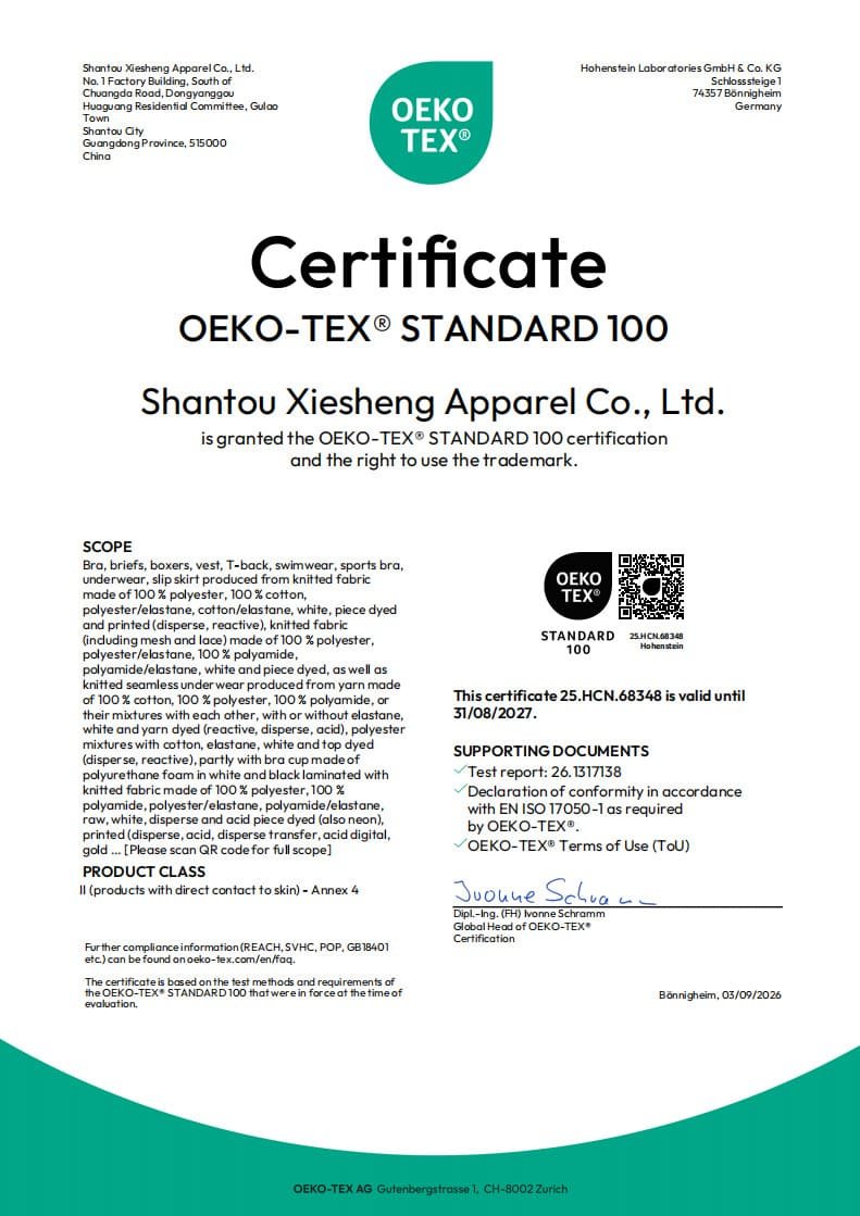 OEKO-TEX 100 Certificate